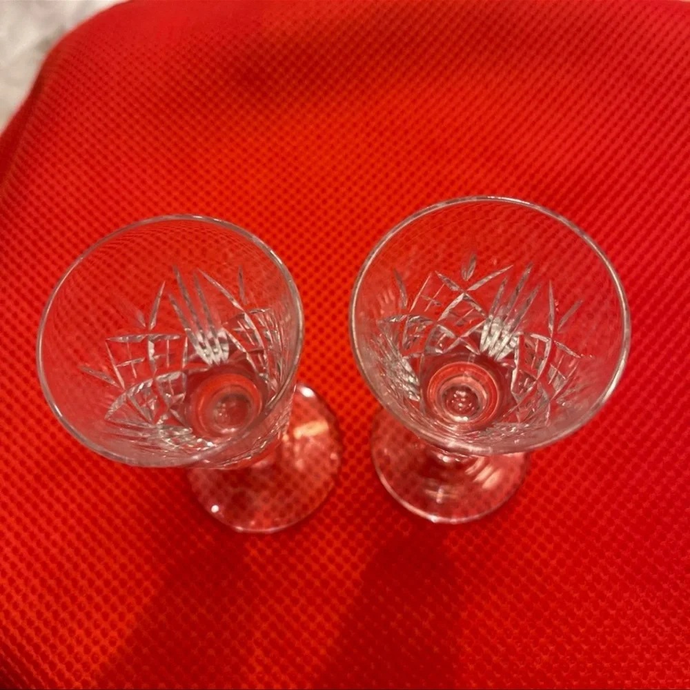 Set of 2 Tudor England Crystal Small Cocktail Cordial Shot Glasses signed